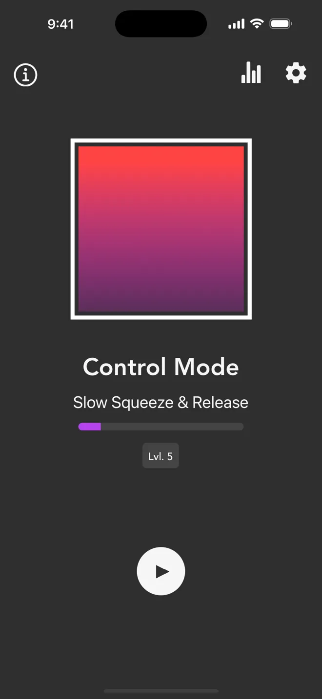 Control Mode on the main screen of the Rock app, with the Slow Squeeze and Release tag and the play button